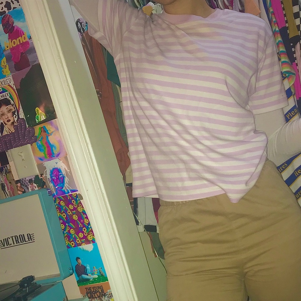 Light Purple and White Striped T-shirt (S/M)